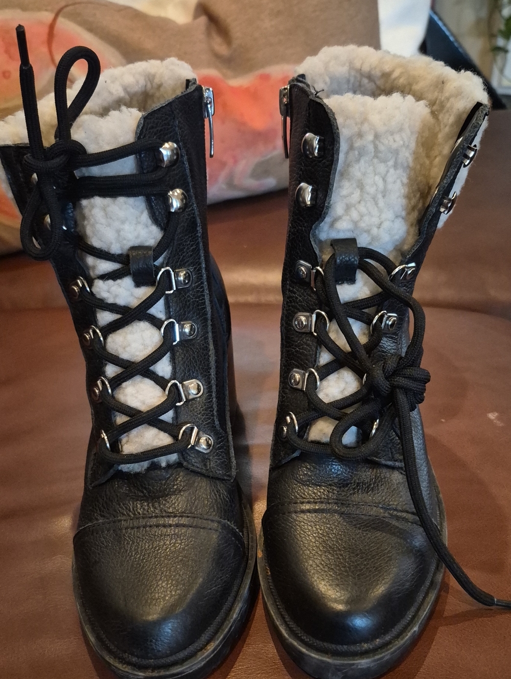 Marc Fisher Women’s Black Faux-Shearling Lace-Up  Boots